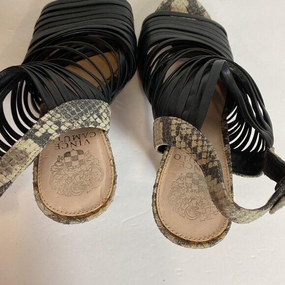 Vince Camuto black leather faux snake skin heels size 8 M - Picture 8 of 10